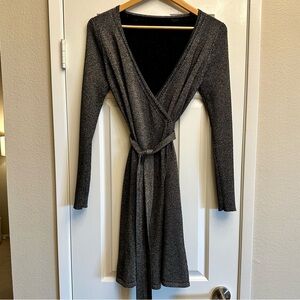 Cashmere wrap dress metallic gold